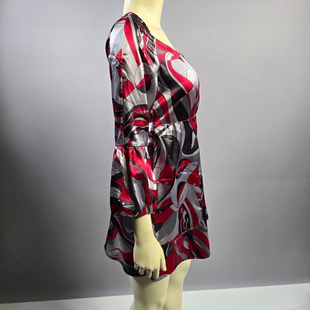 New Directions Red and Black Abstract Dress R7 - Picture 2 of 5